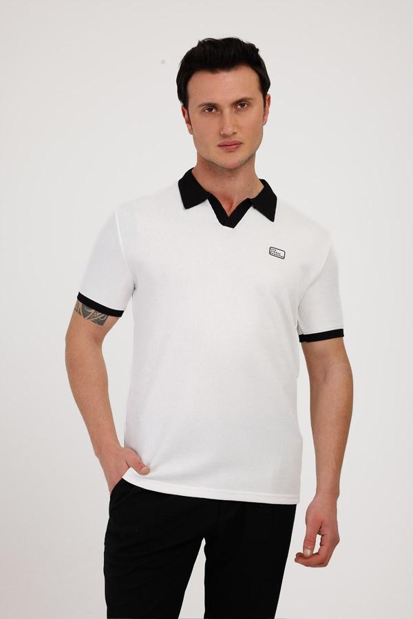 GALAXY Polo Yaka Pamuklu Tişört - Beyaz - Image 1