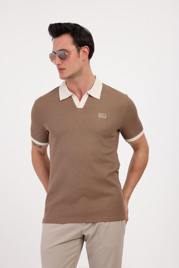GALAXY Polo Yaka Pamuklu Tişört - Kahverengi - Image 1