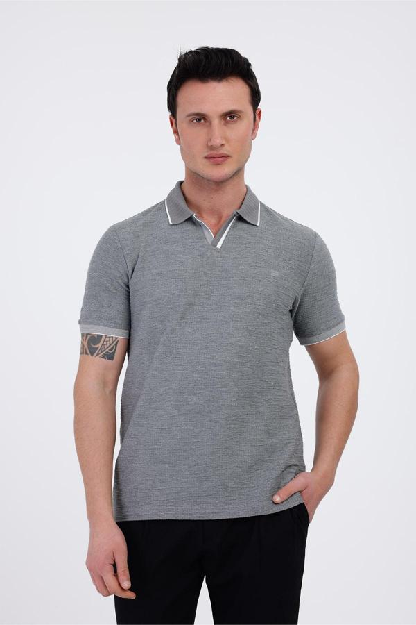 TEMPUS Polo Yaka Pamuklu Tişört - Gri - Image 1
