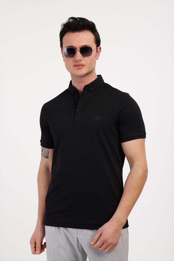 TROPICA Polo Yaka Pamuklu Tişört - Siyah - Image 1