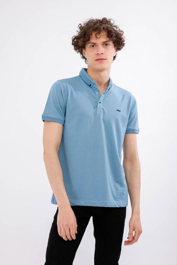 HORIZON Polo Yaka Pamuklu Tişört - Mavi - Image 1