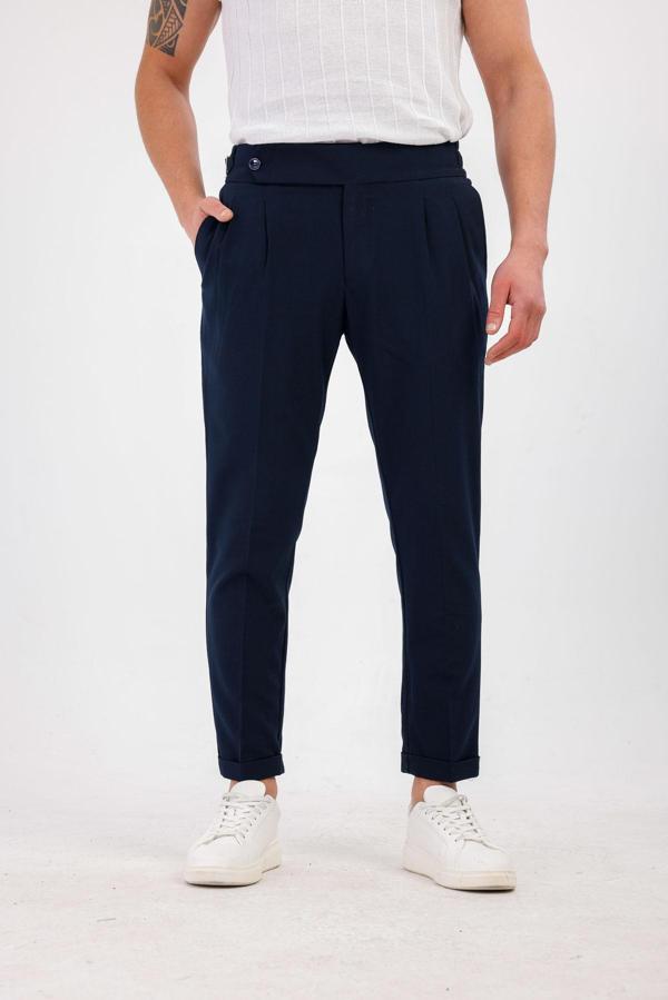 STELLAE Pileli Kumaş Pantolon - Lacivert - Image 1