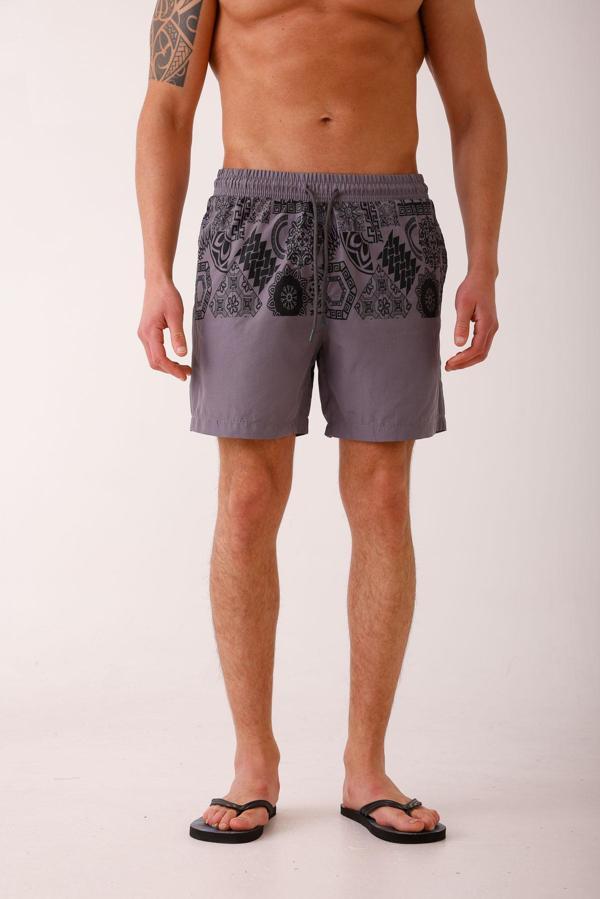 SILENS Desenli Deniz Şortu - Antrasit - Image 1