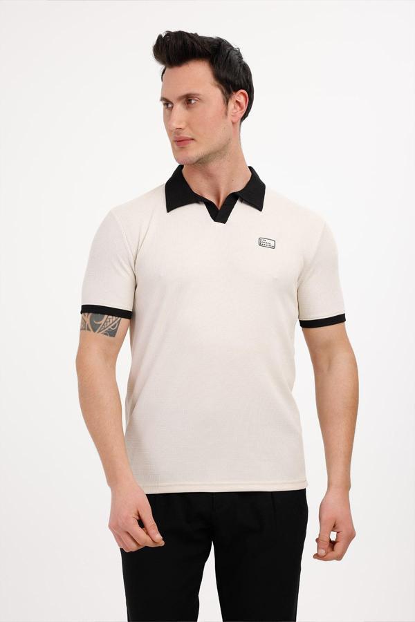 GALAXY Polo Yaka Pamuklu Tişört - Bej - Image 1
