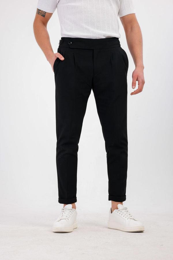 STELLAE Pileli Kumaş Pantolon - Siyah - Image 1