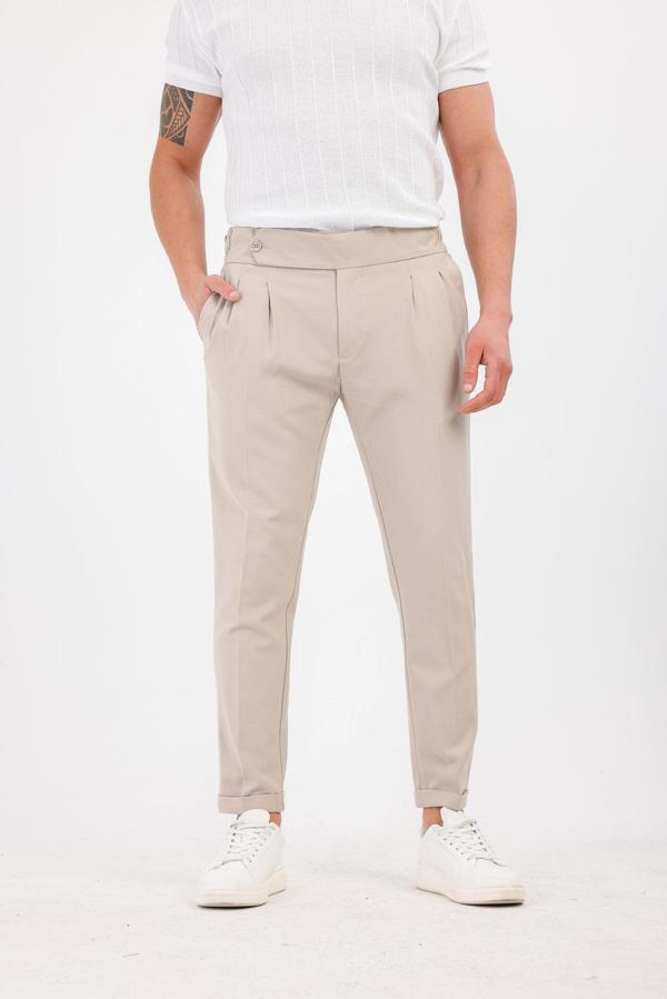 STELLAE Pileli Kumaş Pantolon - Bej - Image 1