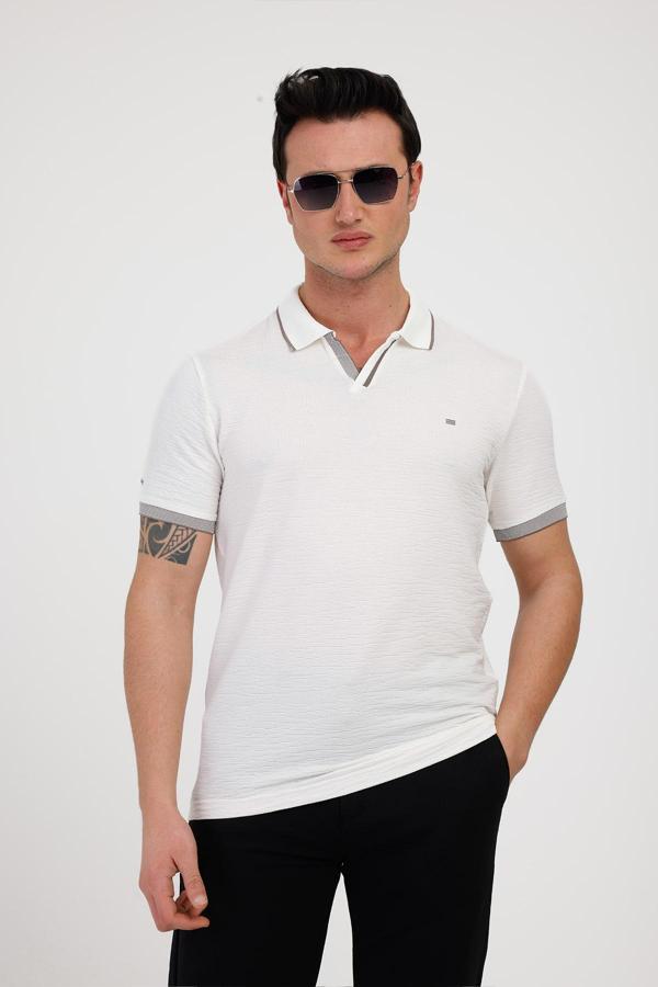 TEMPUS Polo Yaka Pamuklu Tişört - Beyaz - Image 1