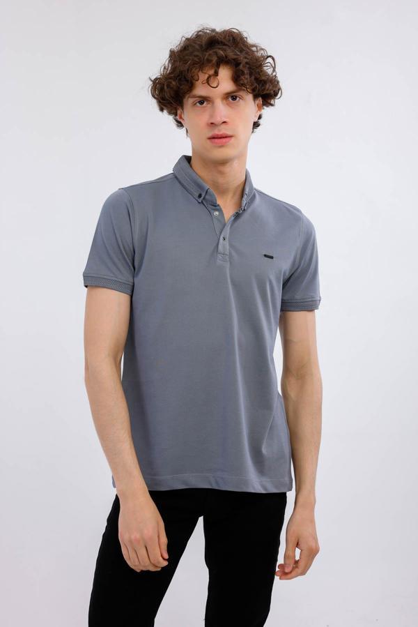 HORIZON Polo Yaka Pamuklu Tişört - Füme - Image 1