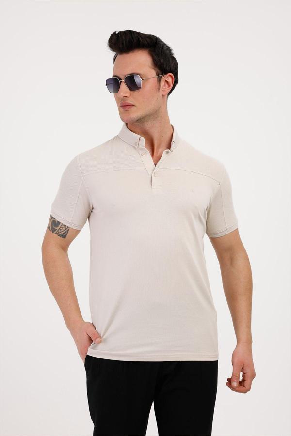 BLAZE Polo Yaka Pamuklu Tişört - Bej - Image 1