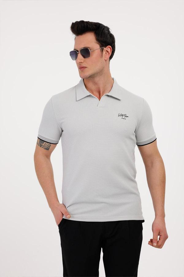 TARZ Polo Yaka Pamuklu Tişört - Gri - Image 1