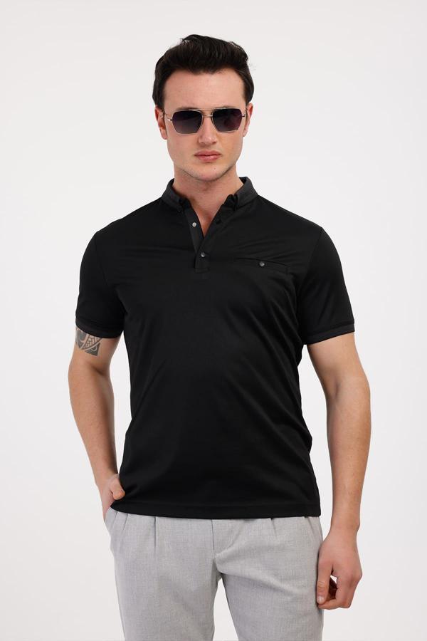 BREEZE Polo Yaka Pamuklu Tişört - Siyah - Image 1