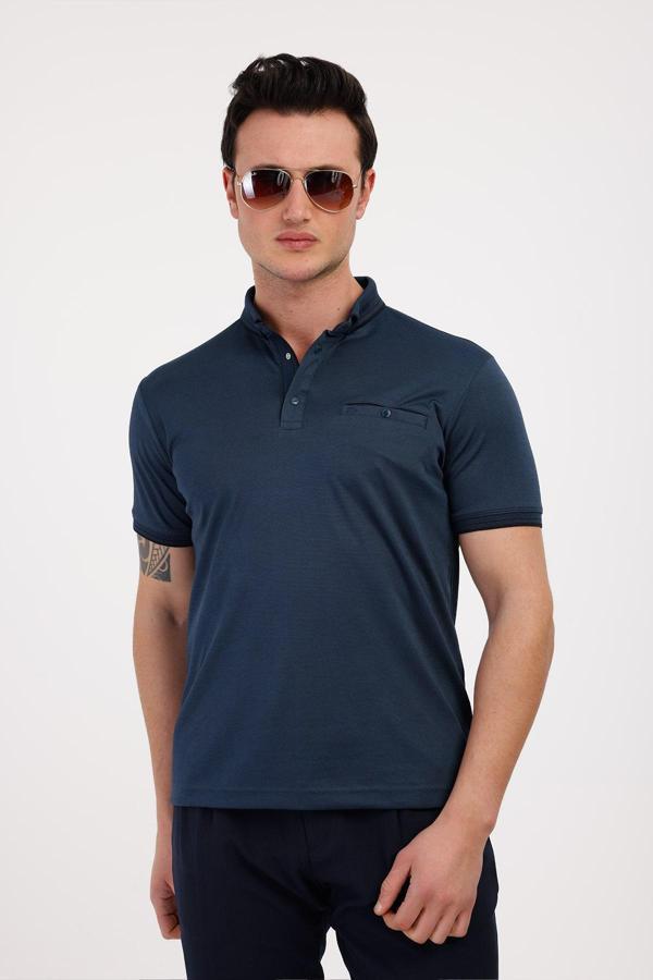 BREEZE Polo Yaka Pamuklu Tişört - Mavi - Image 1