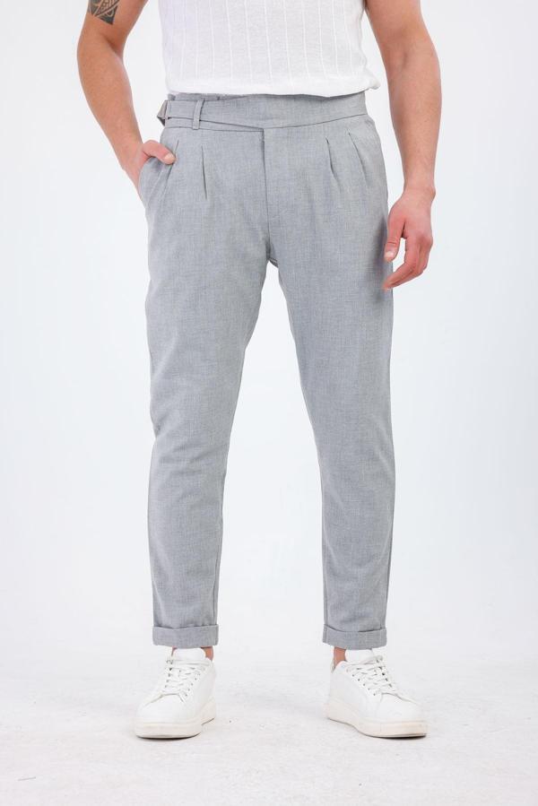 TEMPESTAS Kemer Detaylı Kumaş Pantolon - Gri - Image 1