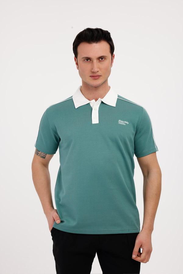 TRENDY Polo Yaka Pamuklu Tişört - Yeşil - Image 1