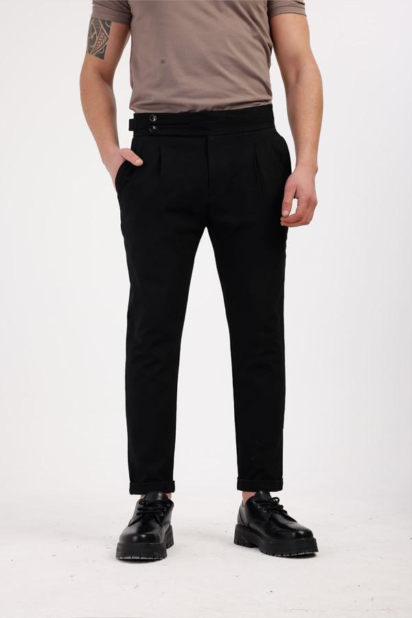 TERRALIS Düğme ve Kemer Detaylı Kumaş Pantolon - Siyah - Image 1