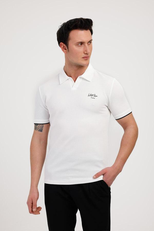 TARZ Polo Yaka Pamuklu Tişört - Beyaz - Image 1