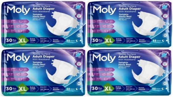Moly Tekstil Yüzeyli XLarge Ekstra Büyük Boy Belbantlı Hasta Bezi 30 lu 4 paket / 120 adet - Image 1