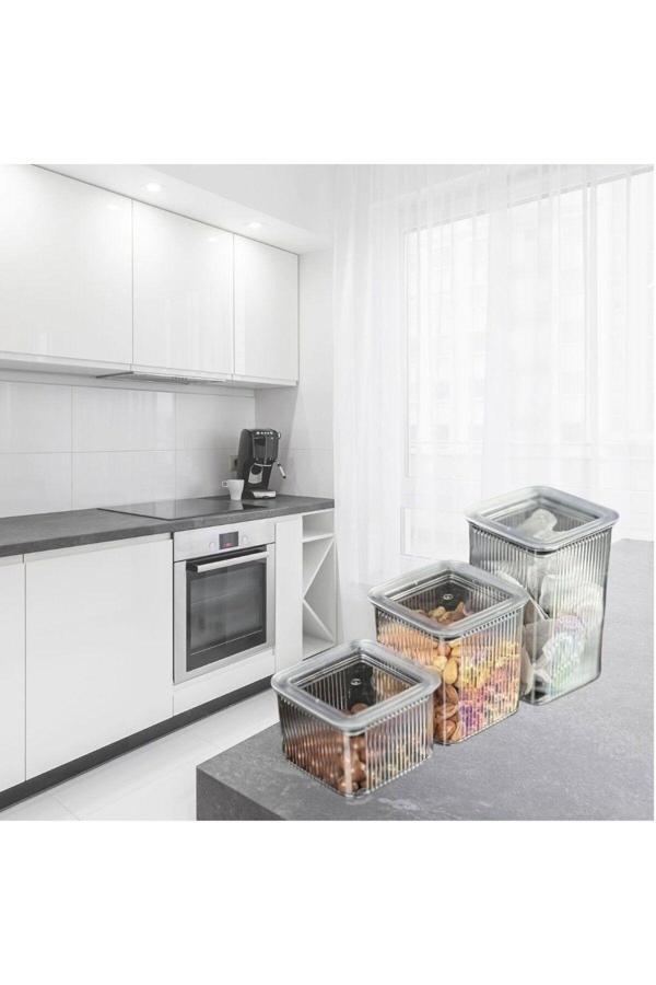 Relatos 3 Lü Set Vakumlu Kare Saklama Kabı Akrilik Kristal 3 Boy Erzak Kabı (600-900-1300 Ml) - Image 1