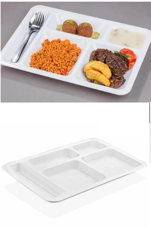 Relatos 1 Adet  5 Bölmeli Kırılmaz Tabldot Tabak Self Servis Yemekhane Okul Lokanta Tabildot (40 Cm X28 Cm) - Image 1