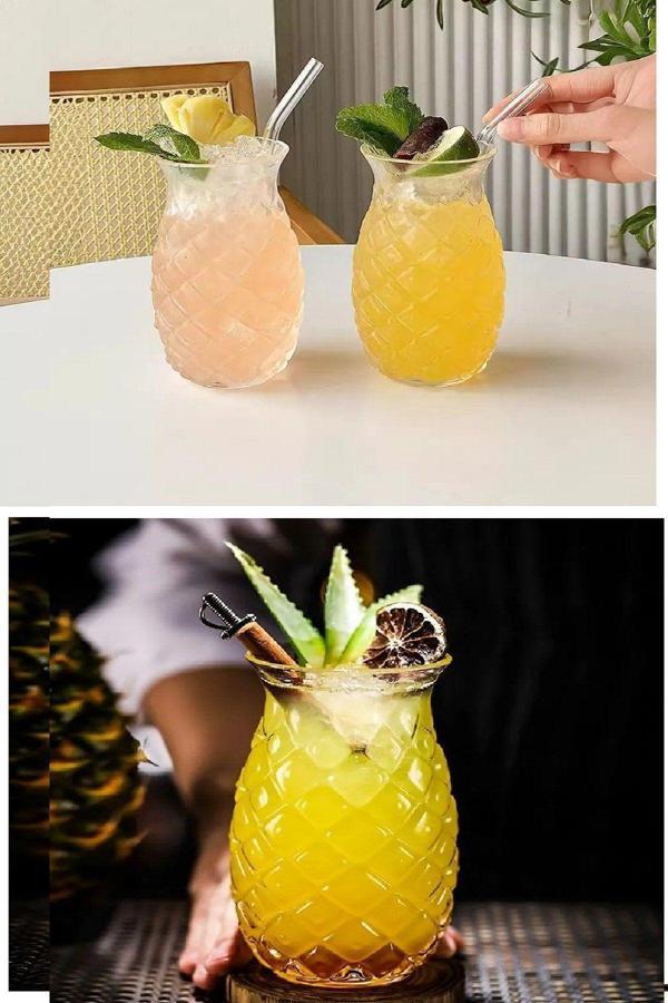Relatos 1 Adet Ananas Cam Kokteyl Sunum Bardağı Cam Pipetli Kahve Soğuk İçecek Bardak - Image 1