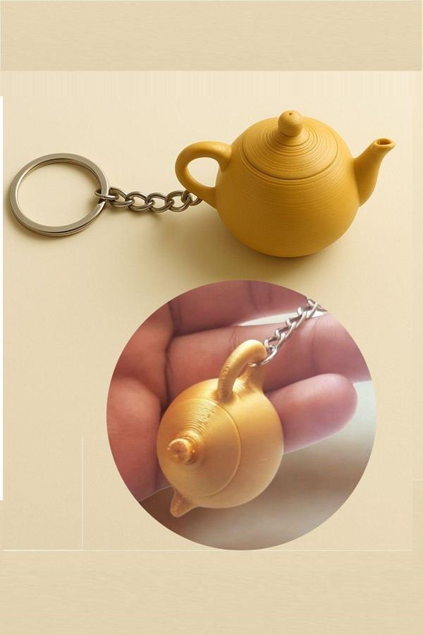 Relatos 1 Adet Gold Demlik Çaydanlık Anahtarlık Çanta Süsü Yaratıcı Hediyelik (Çay Sevenlere Özel) (G1) - Image 1