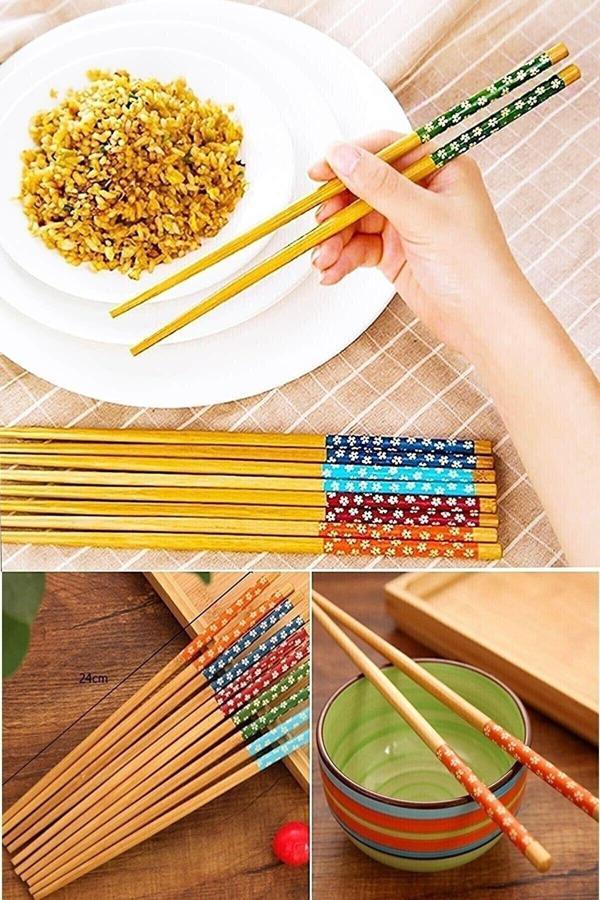 Relatos Bambu Chopstick Çubuk Yemek Çubuğu Yıkanabilir Tekrar Kullanılabilir (10 Çift- 20 Adet ) - Image 1
