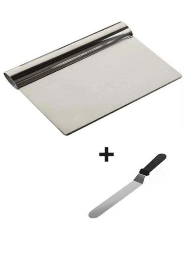 Relatos 2Li Set Hamur Şekillendirici Eğik Pasta Spatulası +Metal Hamur Kesici Kazıyıcı Spatula - Image 1