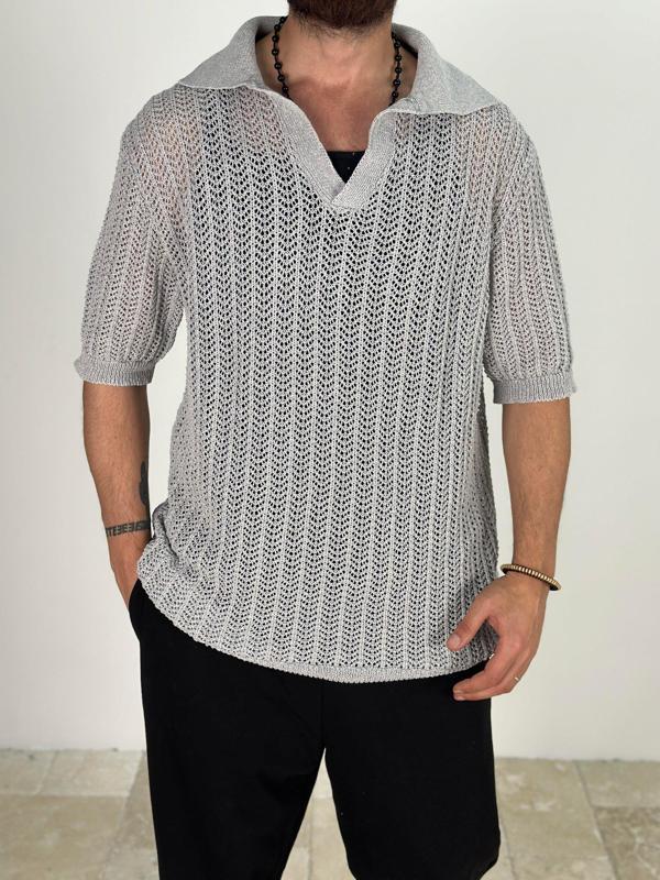 Örme Triko Polo Gri T-Shirt - Image 1
