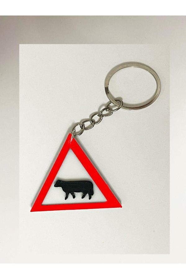 Relatos Dikkat Ehli Hayvan Öküz Çıkabilir Yol Tabelası Şeklinde Minyatür Anahtarlık (4 Cm) - Image 1