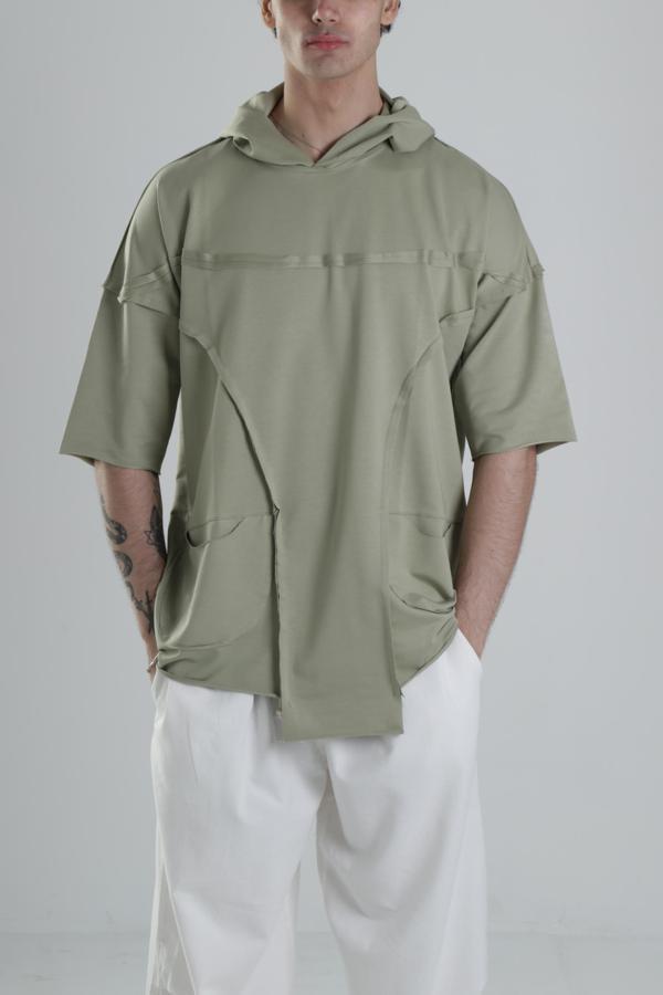 Avangart Yeşil Kapüşonlu T-Shirt - Image 1