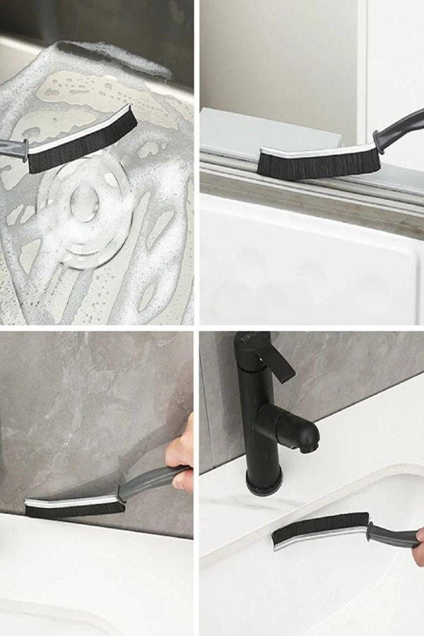 Relatos İnce Kıl Temizlik Fırçası Banyo Mutfak Pencere Oluk Klozet Kenarı Kavisli Detay Temizleme Fırçası - Image 1