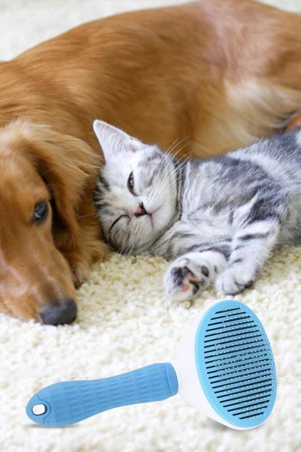 Relatos Kedi Köpek Tüy Toplayıcı Kendini Temizleyebilen Ergonomik Saplı Kullanımı Rahat Tarak Mavi - Image 1