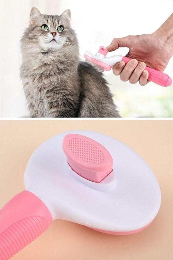 Relatos Kedi Köpek Tüy Toplayıcı Kendini Temizleyebilen Ergonomik Saplı Kullanımı Rahat Tarak Pembe - Image 1