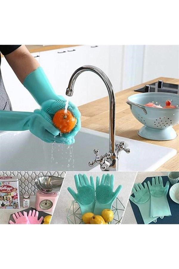 Relatos 1 Çift Silikon Bulaşık Yıkama Eldiveni Tırtıklı Bulaşık Mutfak Banyo Temizlik Eldiveni - Image 1