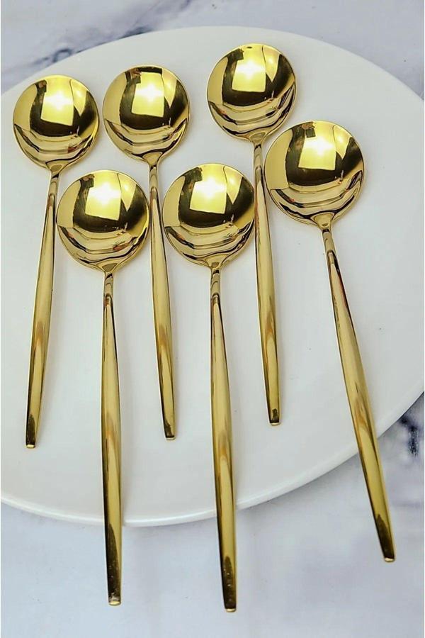 Relatos 6 Adet Lüx Şık Paslanmaz Çelik Gold Renk Titanyum Kaplama Yemek Kaşığı - Image 1