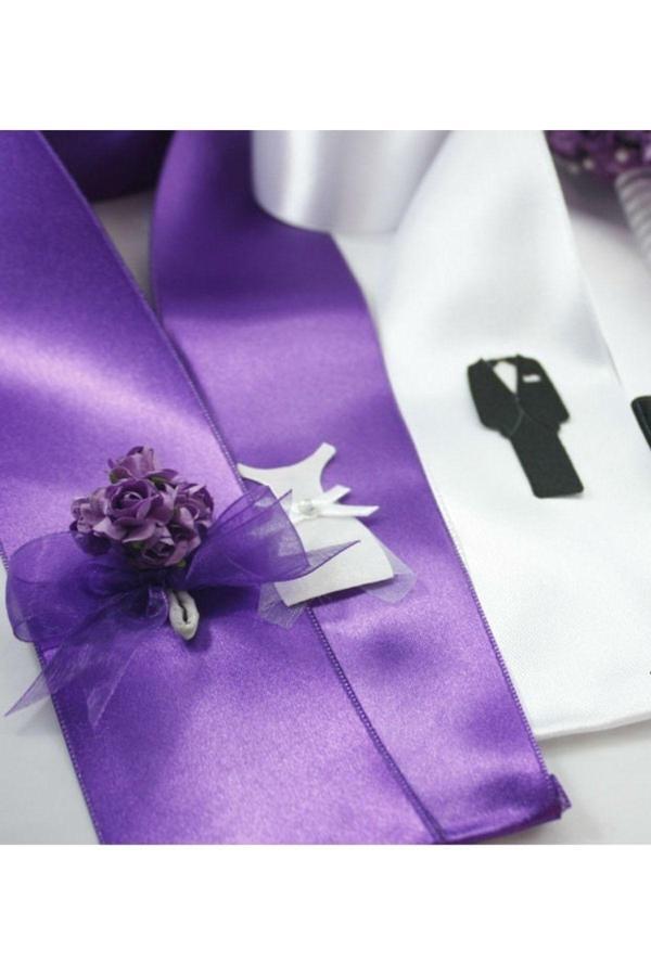 Relatos Gelin Damat Kına / Takı Kurdelası - Mor - Beyaz - Image 1