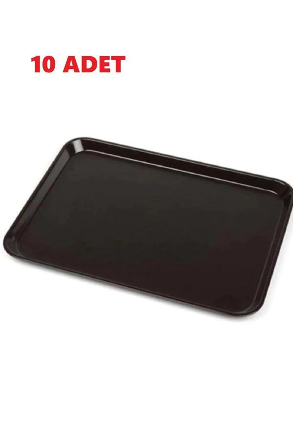 Relatos 10 Adet Kahverengi  Plastik Servis Tepsisi  Kırılmaz Lokanta Büfe Fast Food Kullanım (36 X26 Cm) - Image 1