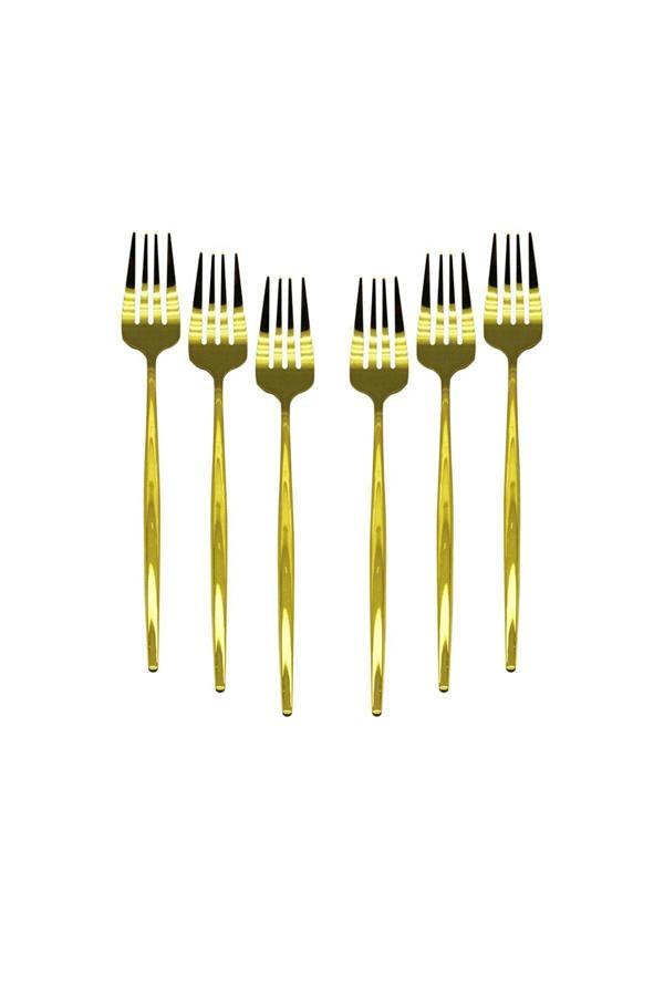 Relatos 6 Parça Gold Yemek Çatal Seti  Lüx Şık Paslanmaz Çelik Gold Titanyum Kaplama Yemek Çatalı - Image 1