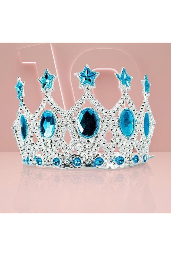 Relatos Çocuk Kraliçe Tacı - Mavi Yıldız İşlemeli Prenses Tacı 15X7 Cm (4415) - Image 1