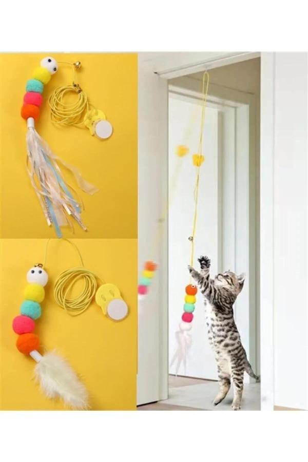 Relatos Elastik Tırtıl Kedi Oyuncağı Vantuzlu Lastikli Kedi Kelebek Yakalama Egzersiz Oyuncağı - Image 1
