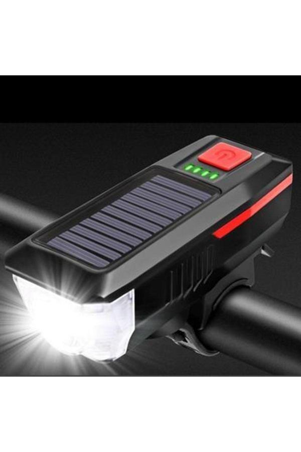 Relatos Ledli Bisiklet Feneri Solar Enerjili Usb Ile Şarj Edilebilir Kornalı Ve Su Geçirmez Far - Image 1