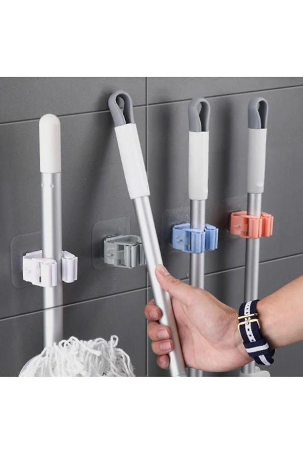 Relatos Yapışkanlı Pratik Mop Tutucu 4 Adet Gri Yapışkanlı Fırça Çekçek Mop Sapı Tutucu - Image 1
