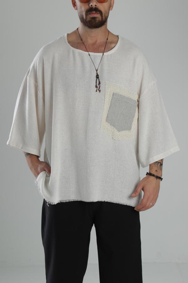 Kafes Kumaş Örme Cep Detaylı Tasarım T-Shirt - Image 1