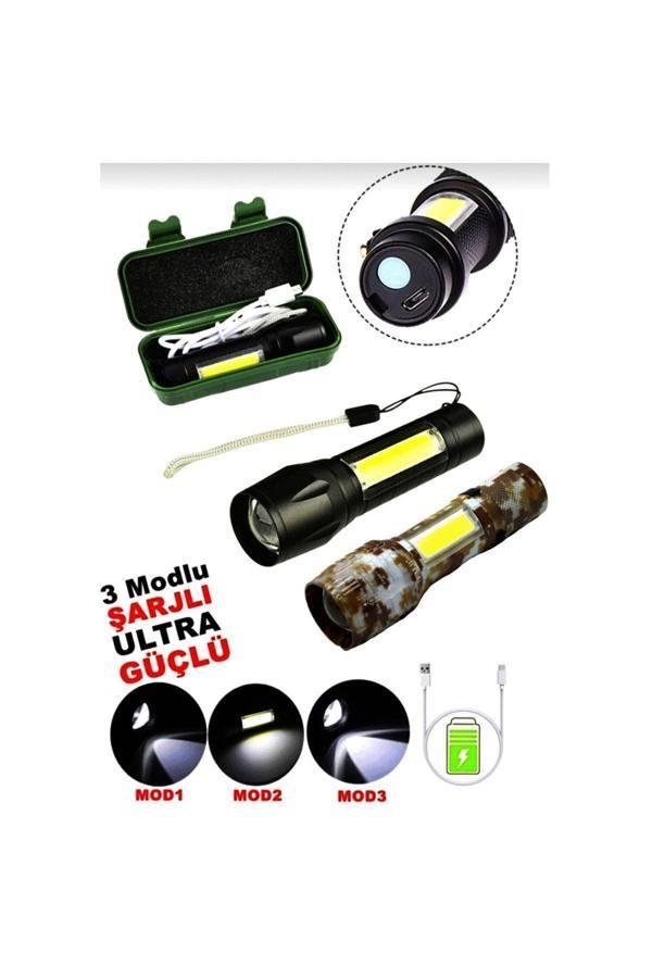 Relatos Usb Charge 2İn13W+1W Usb Şarjlı Ledli Polis El Feneri Metal Kasa Pls.Kutu (4415) - Image 1