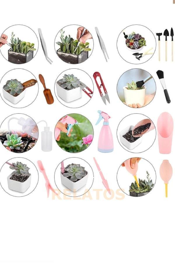 Relatos Plastik Bitki Ekim Ve Bakım Seti Minyatür Saksı Çiçekler Sukulent Bitkileri Bakım Seti 20 Parça - Image 1