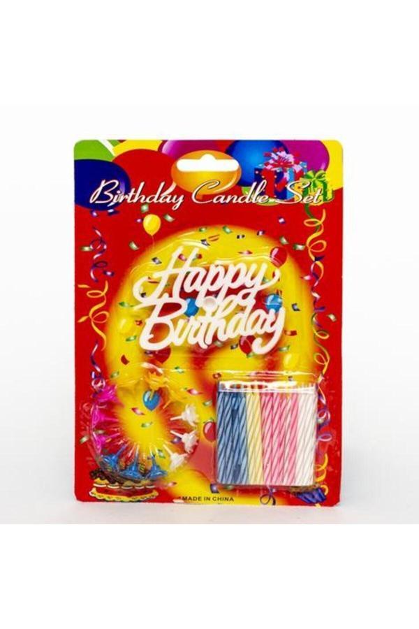 Relatos Rengarenk Mumlu Beyaz Happy Birthday Yazılı Doğum Günü Mumu 12 Adet (4415) - Image 1