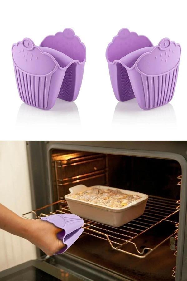 Relatos Silikon Cupcake Şekilli Lüx Renkli Fırın Eldiveni - 2 Adet Sıcak Tepsi Tutacağı Karışık Renk - Image 1