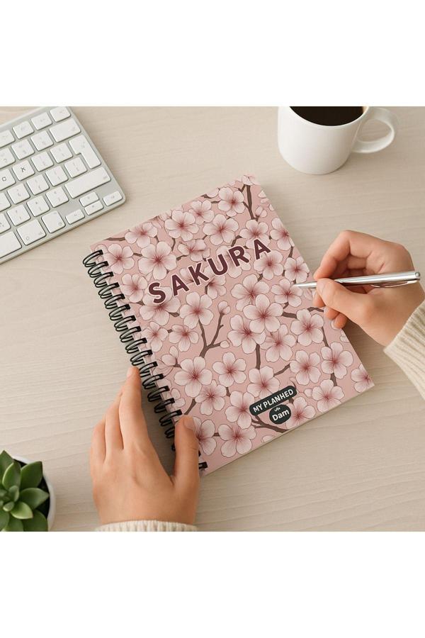 Hediye Ofisi Pembe Sakura Tasarımlı | Sticker'Lı Tarihsiz Konuşan Ajanda Haftalık Planlayıcı Defter - Image 1