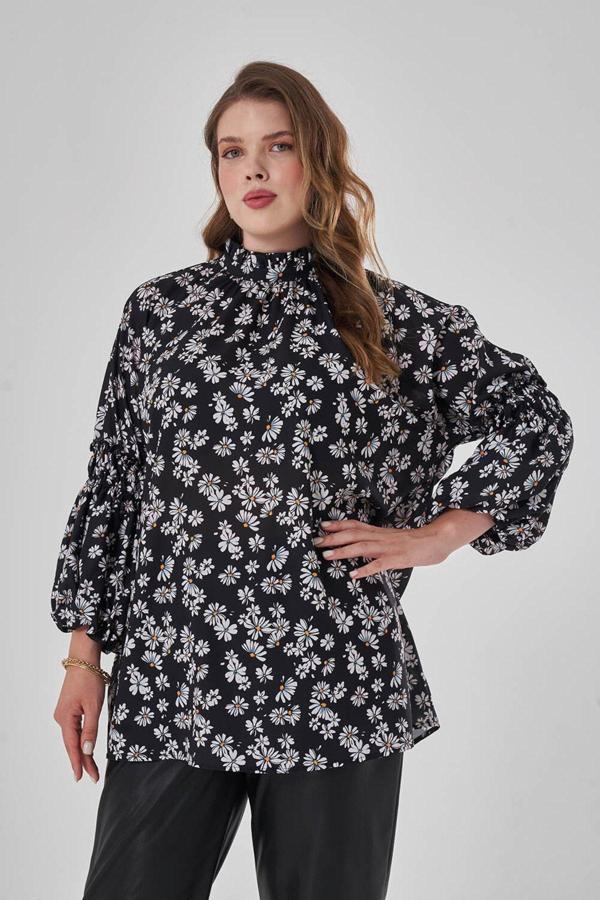 Mizalle Desenli Kolu Büzgülü Tunik 52 - Image 1