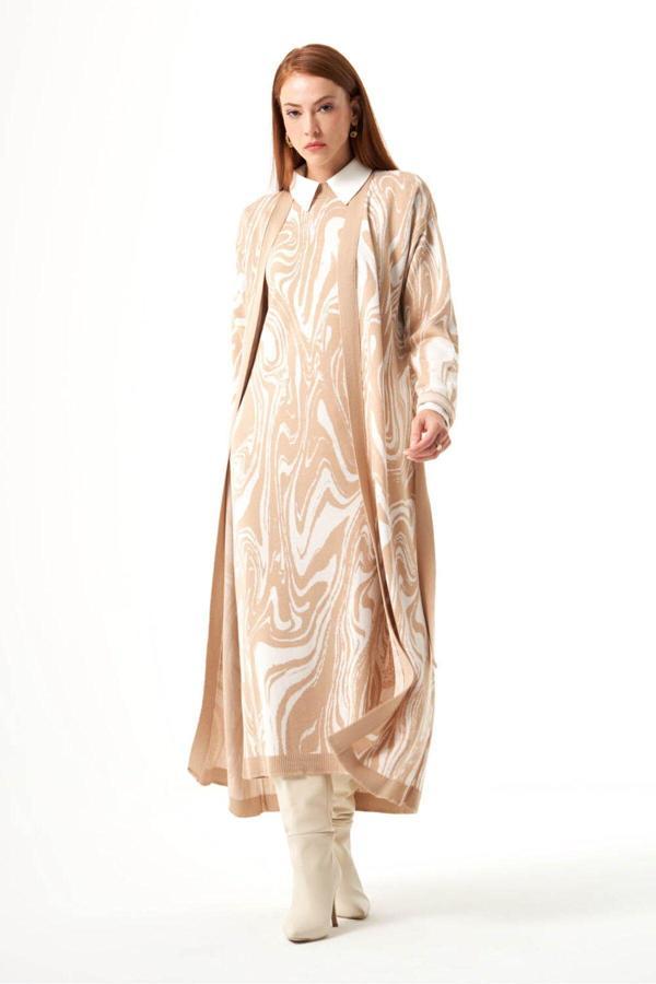 Mizalle Özel Desenli Triko Bej Hırka M - Image 1